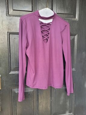 Women’s Long-Sleeve Crisscross Mock Neck Top - Purple